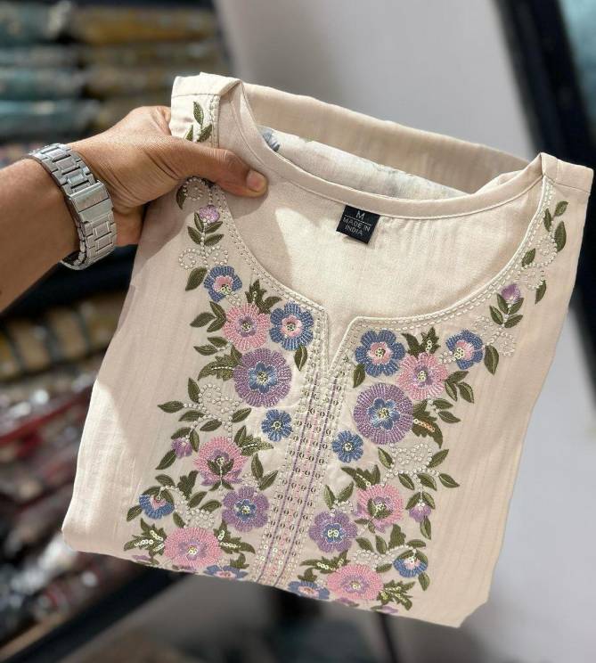 Vt Designer Roman Silk Embroidery Kurti With Bottom Dupatta Wholesale Shop In Surat
